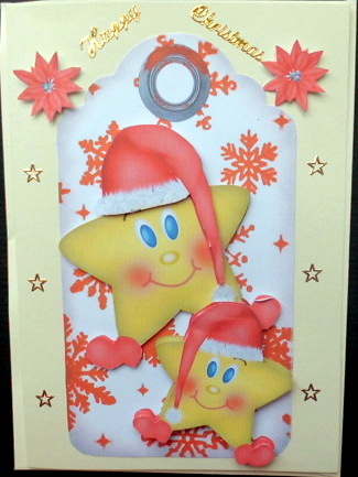 Cheeky Dancing Stars in Santa Hats on a Tag by Mary Murphy