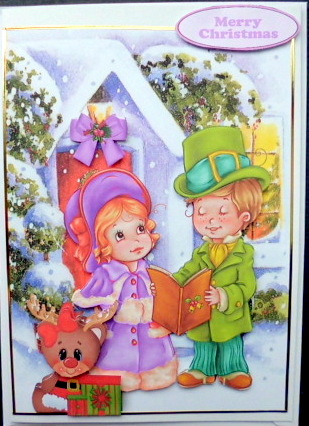 Lovely Little Reindeer with Vintage People in Snow Scene by Mary Murphy