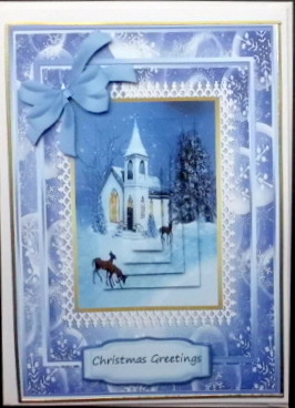 Lovely Christmas Church and Deers  by Mary Murphy