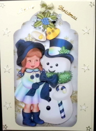 Little Girl in Rainbow with Snowman on a Tag by Mary Murphy
