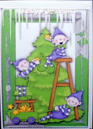 Elves in Purple Dressing the Tree in the Workshop by Mary Murphy