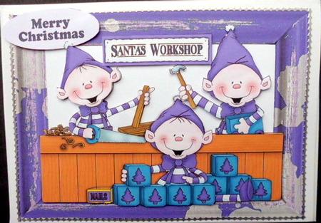 Santas Elves in Purple in the Workshop by Mary Murphy