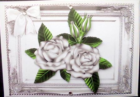 Silver Roses in Silver Ornate Frame by Mary Murphy