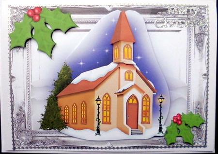 Church in the Snow in Silver Ornate Frame by Mary Murphy