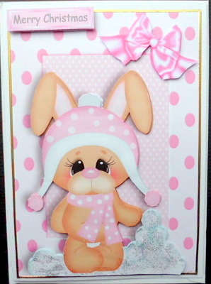 Cute Christmas Bunny with Snowballs by Mary Murphy