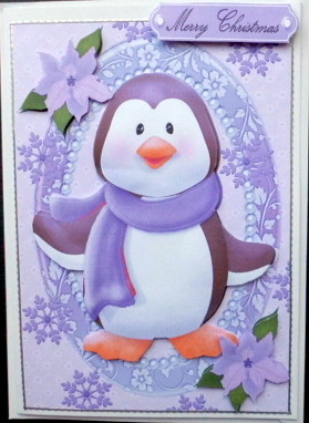 Cute Penguin with Lilac Winter Scarf by Mary Murphy