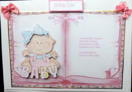 Baby Girl Book Card Front and Decoupage by Mary Murphy