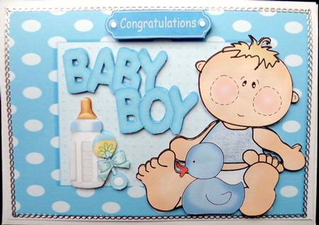 Baby Boy Book Card Front with Decoupage by Mary Murphy