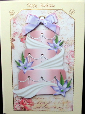 Birthday Cake on Vintage Rose Tag with Bows by Mary Murphy