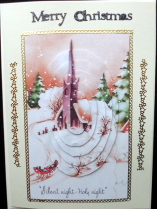 Christmas Church Scene Oval Pyramids by Mary Murphy