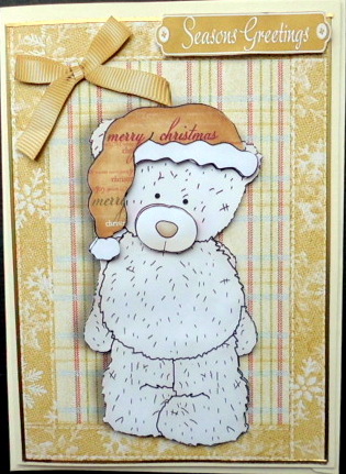 Cute Tatty Teddy with Dark Gold Santa Hat by Mary Murphy