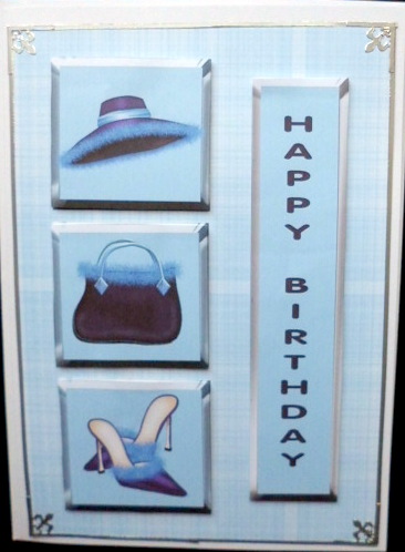 Glamorous Lady Blue Card Front with Decoupage by Mary Murphy