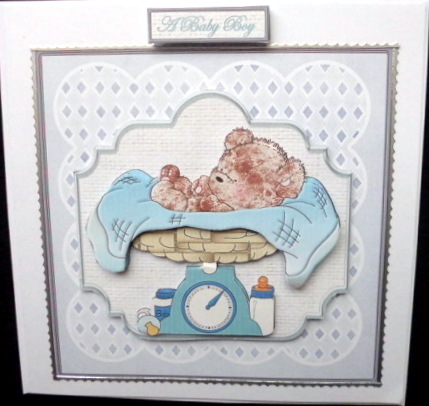 Baby Boy Weigh in on Scales Card and Decoupage by Mary Murphy