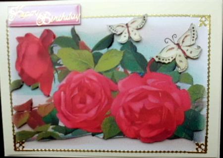 Beautiful Vintage Red Roses with Butterflies by Mary Murphy