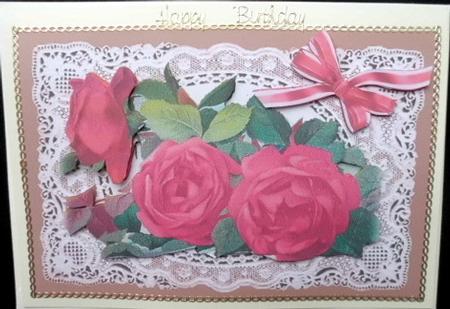 Beautiful Red Roses on Vintage Lace by Mary Murphy