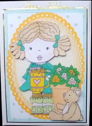 Sweet Girl with Flower Mug by Mary Murphy
