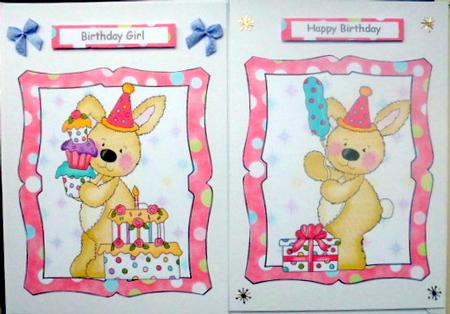 Cute Birthday Bunny with Presents & Cake Toppers by Mary Murphy