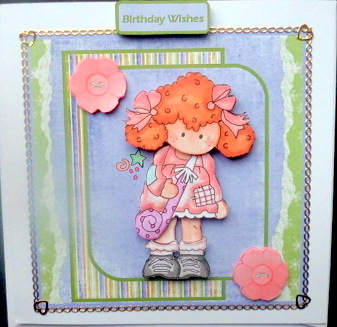 Party Blower Girl Card with Decoupage by Mary Murphy
