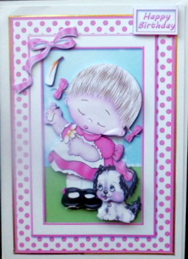 Cute Girl and Puppy in Pink Card Front by Mary Murphy