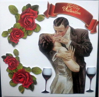 The Kiss! with Lovely Vintage Couple with Red Roses A4 by Mary Murphy