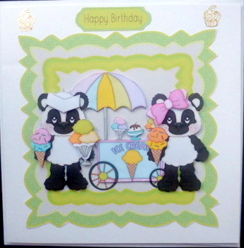 Twin Panda Birthday Ice Cream Quick Card by Mary Murphy