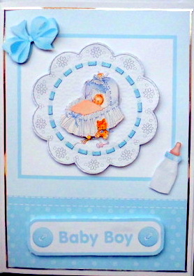 Baby Boy Lace Design Card Front & Decoupage by Mary Murphy