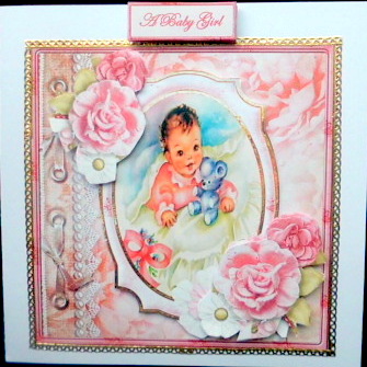 Vintage Baby Girl Card with Decoupage by Mary Murphy