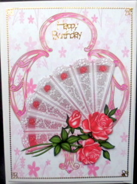 Pink Roses on a Lace Fan by Mary Murphy
