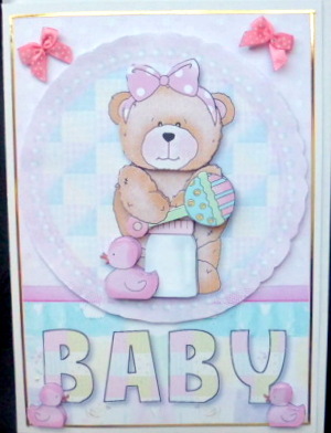 Cuddle Baby Bear Card Front and Decoupage by Mary Murphy