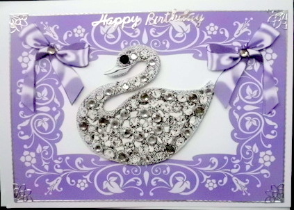 Diamond Swan with Purple Bows by Mary Murphy