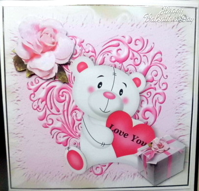 I Love You, Little White Bear with Pink Rose 8x8 by Mary Murphy