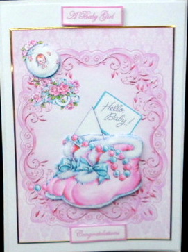 Baby Girl Booties Card with Decoupage by Mary Murphy