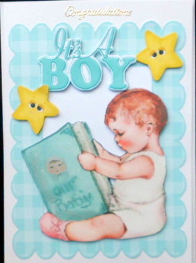 Vintage Baby Boy Reading a Book with Stars by Mary Murphy