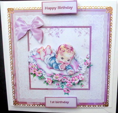 Vintage Baby on a Blanket Card with Decoupage by Mary Murphy