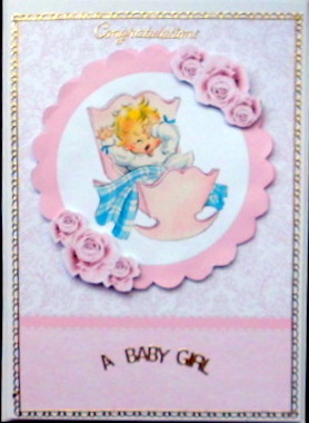 Cute Vintage Baby Girl in a Crib Decoupage Card by Mary Murphy