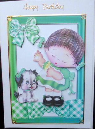 Little Girl with Puppy with Green Gingham Bow by Mary Murphy