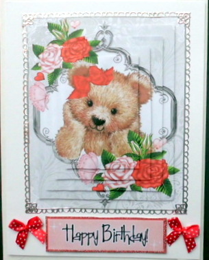 Fuzzy Bear with Red Bow and Roses Pyramids by Mary Murphy