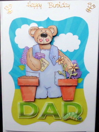 Dad Birthday, Father's Day with Garden Bear Bracket Shape by Mary Murphy