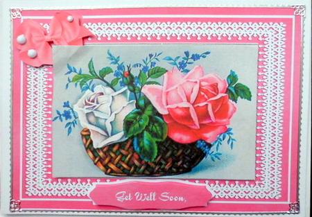 Beautiful Basket of Roses on Lace  by Mary Murphy