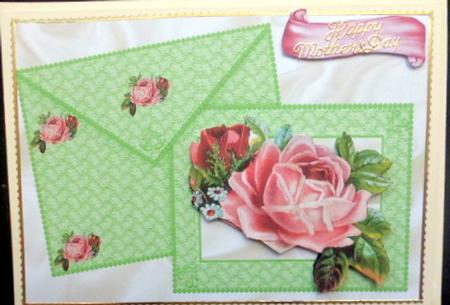 Vintage Pink Roses for a Lady, on Card & Envelope by Mary Murphy