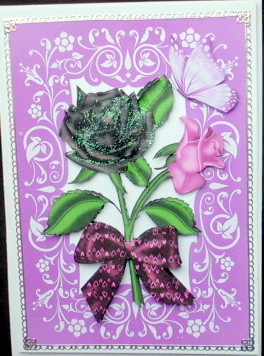 Black Rose with Purple Bow and Butterfly by Mary Murphy