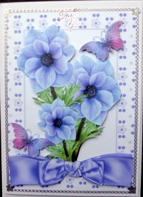 Pretty Blue Flowers with Butterflies & Bow by Mary Murphy