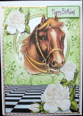 Vintage Horse with White Roses by Mary Murphy