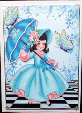 Pretty Girl with Turq Parasol & Butterflies by Mary Murphy