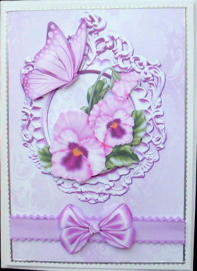 Pink Pansies in Ornate Frame with Border Bow by Mary Murphy