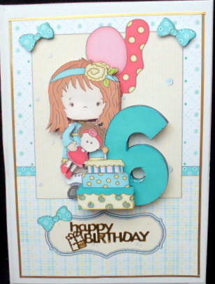 Girls Sixth Birthday Party Card Front and Decoupage by Mary Murphy