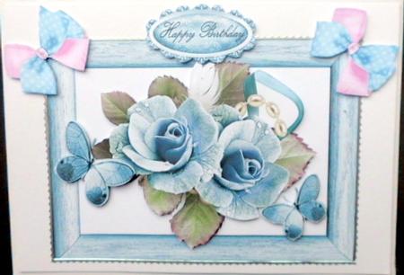 Blue Frame with Blue Roses & Butterflies by Mary Murphy