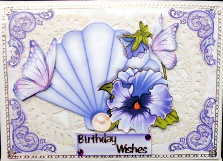 Fan with Pearl and Purple Pansies on Lace by Mary Murphy