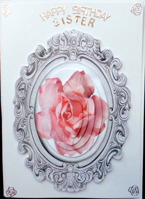 Single Pink Rose in Ornate Frame Oval Pyramids by Mary Murphy