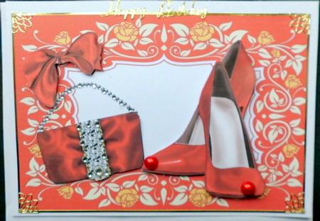 Red Shoes with Diamante Bag in Floral Frame by Mary Murphy